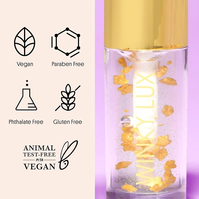 Winky Lux In The Stars Lip Oil - Silky Shine & Hydrating Non Sticky Lip Gloss, Infused with Golden Stars & Nourishing Jojoba Oil, with Soft Vanilla Scent