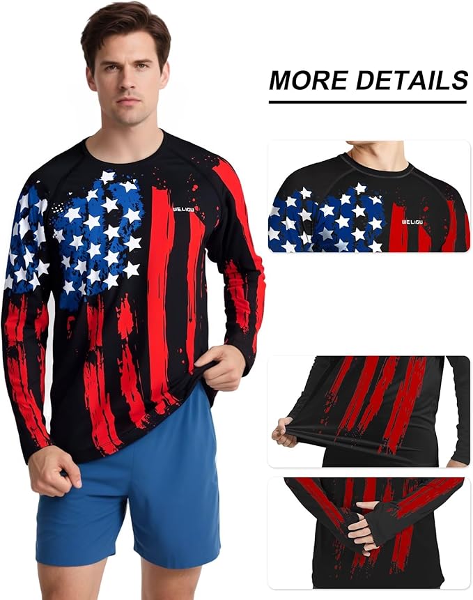 Men's Swim UPF 50+ Sun Protection Shirt Long Sleeve SPF Fishing Outdoor UV Hiking Lightweight Shirts