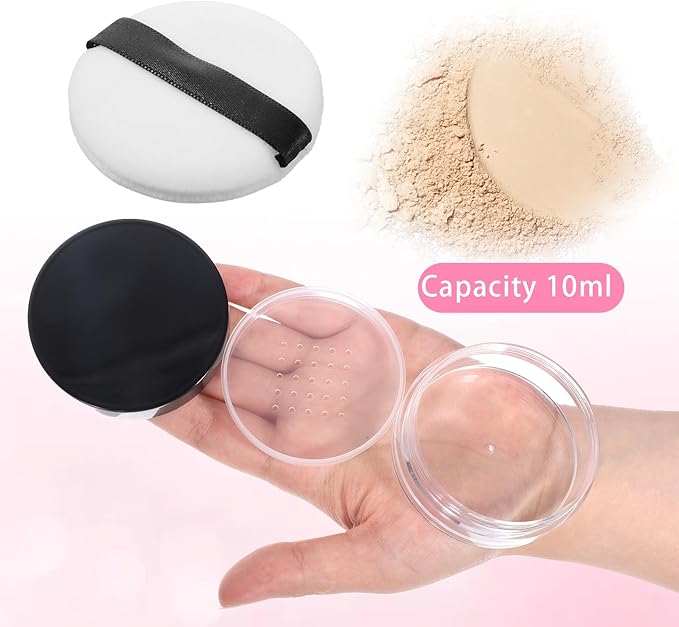 2 Pcs 10ml/0.34oz Loose Powder Containers, Refillable Powders Bottle Powder Container With Puff, Rotatable Powders Travel Container Mini Makeup Containers With Rotating Sifter And Lid