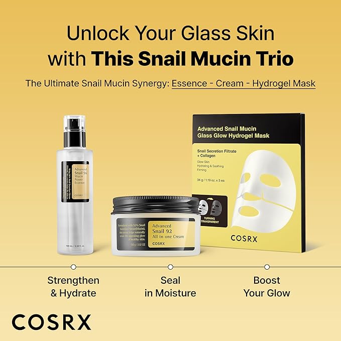 COSRX Glass Skin Starter Set, Amazon Exclusive, Advanced Snail 96% Mucin Power Essence & Retinol 0.1% Cream Mini Sample, Daily Hydrating & Firming Korean Skin Care Kit, Gift Set