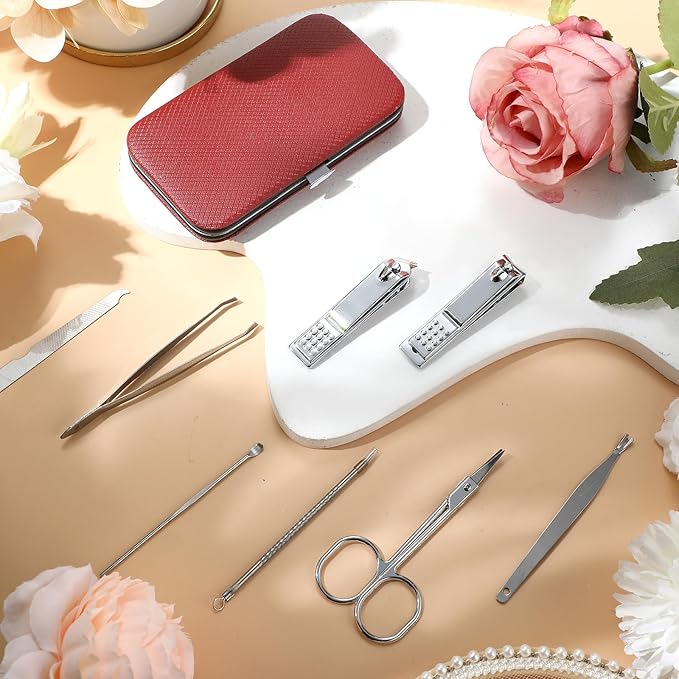 Geosar 50 Set Travel Manicure Kit Nail Clippers Pedicure Professional Nail Care Tools Stainless Steel Grooming Nail Set with Portable Travel Case Gifts for Family(Red)