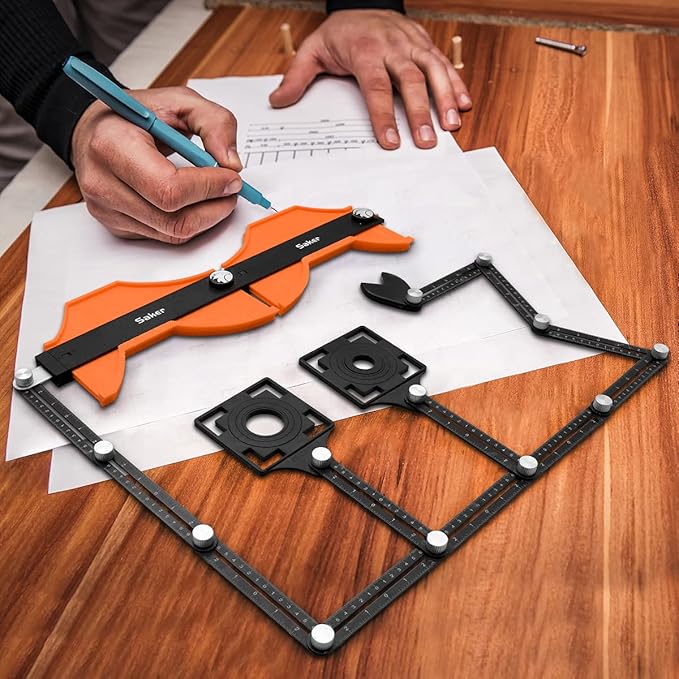 Saker Contour Gauge Profile Tool- Adjustable Lock-Precisely Copy Irregular Shape Duplicator -Irregular Welding Woodworking Tracing - Must Have Tool for DIY Handyman, Construction (Connection Package)