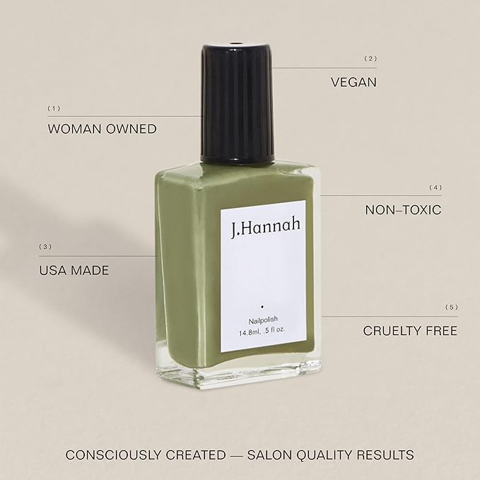 J. Hannah Nail Polish – Vegan, Non-Toxic, Cruelty-Free, Gluten-Free, Long Lasting, USA Made, Architectural flower. Tender heart. Hearty Green Color (Artichoke)