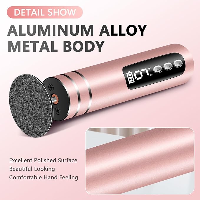 EAONE Portable Electric Foot File-Callus Remover for Feet, Professional 2 in 1 Foot/Nail Filer -Digital Display for Battery Level & 9 Speed Control-Rechargeable Pedicure Tool for Dead Skin (Rose Gold)