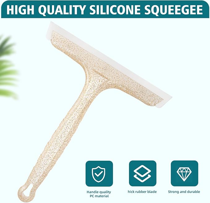 Shower Squeegee for Glass Doors, Bathroom Squeegee for Shower, Window Squeegee, Home Bathroom Silicone Cleaner Tool, Suitable for Bathroom, Kitchen, Tile, Mirror, Car Glass, by LTLUTU, 8in Golden