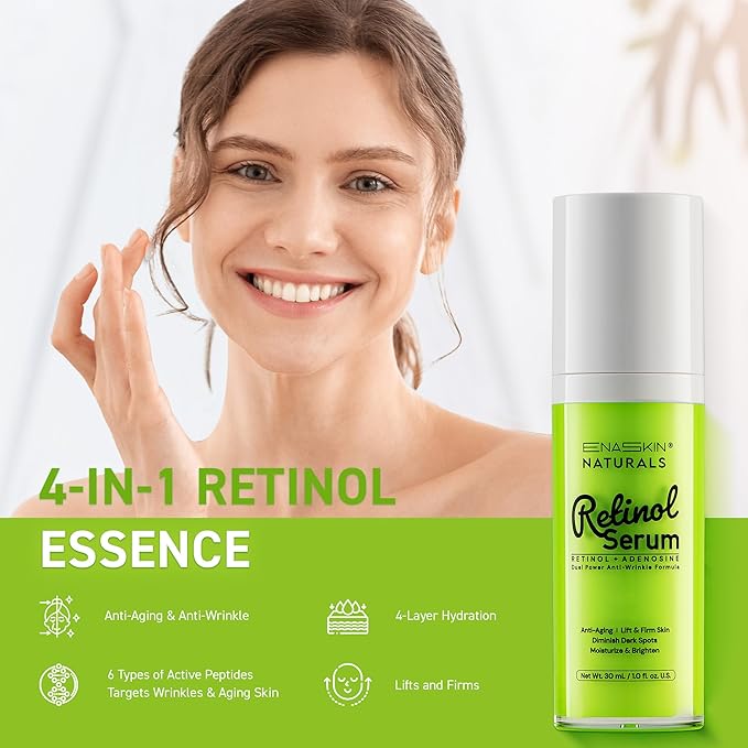 Anti-Wrinkle Retinol Serum for Face: Anti Aging Firming Skin Treatment with Hyaluronic Acid & Collagen - Deep Hydration Facial Care for Women Over 30,Daily & Night Use, 1.0 fl.oz
