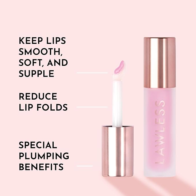 Lawless Forget the Filler Lip Plumping Line Smoothing Gloss - Strawberry Milkshake - Premium Volumizing Lip Gloss with Natural Ingredients Designed to Plump, Firm, and Hydrate Lips 0.11 oz