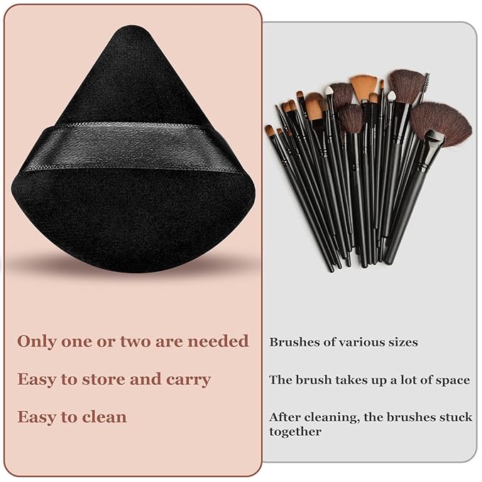 Colovis 72 PCS Powder Puff, Face Soft Makeup Sponge, Velour Triangle Powder Puff for Foundation, Makeup Puff Setting Makeup for Loose Powder, Beauty Tools(Black)
