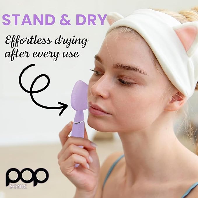 Pop Sonic Clover Facial Cleansing Device- Silicone Pore Cleaning Tool w/Case- 8000VPM, USB Charging Skin Care Tools for Face (Lavendar)