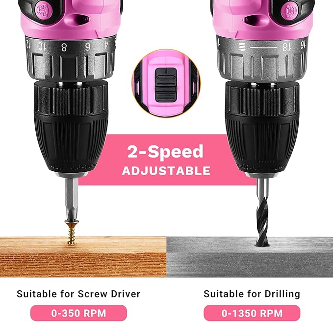Power Drill Cordless: DEKO PRO Pink Cordless Drill 20V Electric Power Drill Set Tool for Women Drills with Battery and Charger 20 Volt Drills Driver Kit