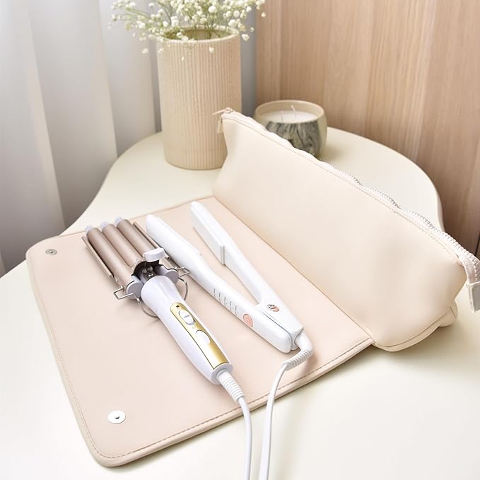 Hair Tools Travel Bag and Heat Resistant Mat for Flat Irons, Straighteners, Curling Iron, and Haircare Accessories, 2-in-1 design, with Interior Pockets, Portable Organizer