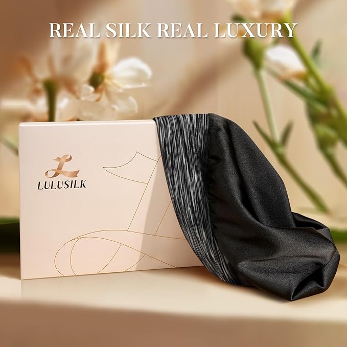 LULUSILK Mulberry Silk Lined Sleep Cap, No More Frizzy Tangled Hair, Stay On Silk Hair Wrap for Sleeping with Adjustable Strap, Silk Bonnet for Women and Men, Assorted Color Dark Grey, Pack of 1