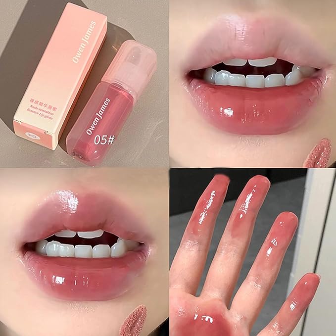 Dulele 4PCS Jelly Lip Gloss Hydrating Lip Glaze, Glossy Plumping Lipgloss Waterproof Non-Stick Cup Tinted Lip Balm, Mirror Finish Liquid Lipstick for Women and Girls