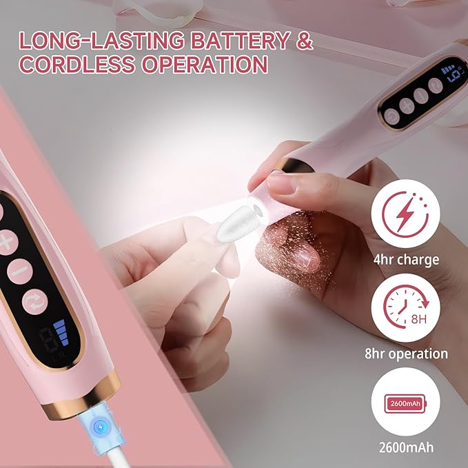 Professional Manicure Pedicure Kit, Electric Nail Drill with 360° LED Light & 6 Speeds, Nail File Pedicure Tools for feet, Toenail Grinder for Thick Nail Toenail Cuticle Women Baby Pets