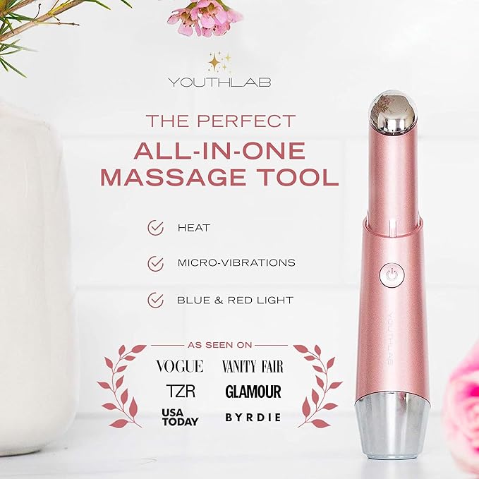 Eye & Face Wand/Tool – Heated Eye Wand with Vibration | Tired Eyes, Brighter Under Area, Redness Relief, Product Absorption, Smoother Skin & Relaxing Massage | Rose Gold
