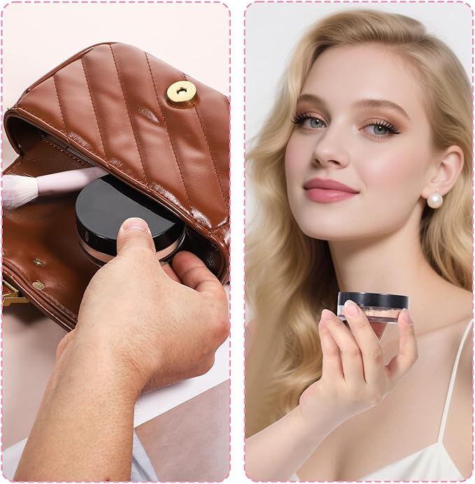 2 Pcs 10ml/0.34oz Loose Powder Containers, Refillable Powders Bottle Powder Container With Puff, Rotatable Powders Travel Container Mini Makeup Containers With Rotating Sifter And Lid