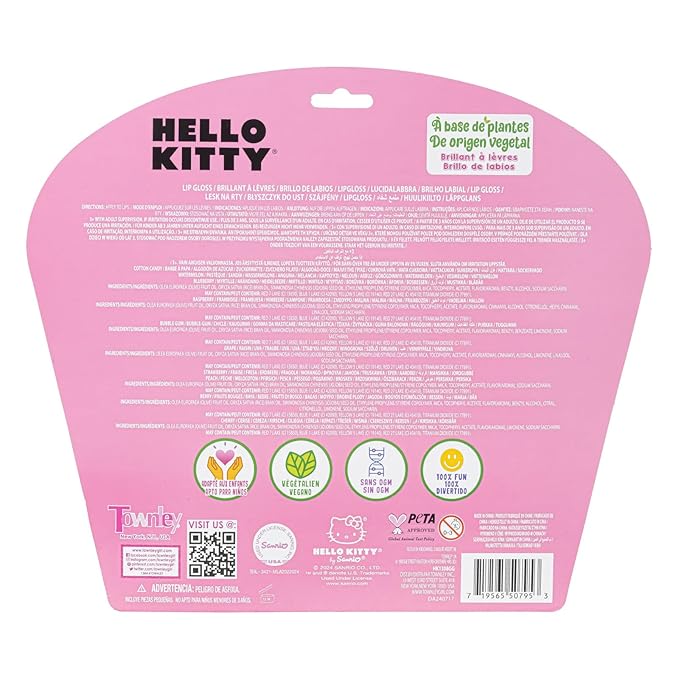 Hello Kitty 10 Piece Plant Based Lip Gloss, Girls Party Favors, First Makeup Set for Girl, Perfect for Parties, Sleepovers, and Birthday Gifts, Ages 3+, by Townley Girl