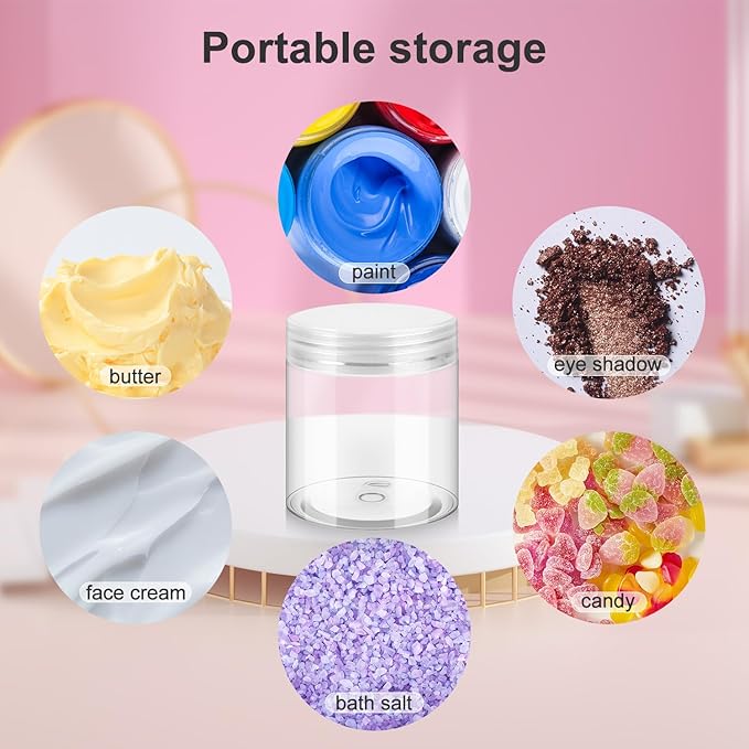 36 Pack 8oz Household Plastic Jars with Lids, BPA Free, Reusable, Refillable Transparent Cosmetic Containers for Bath Salts, Cosmetics, Powders, Beauty Product and Small Accessories, White