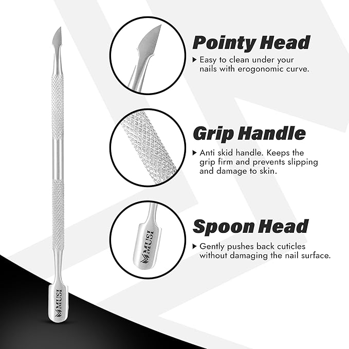 MUSI 4-Piece Cuticle Care Kit – Precision Cuticle Nipper, Pusher, Scraper & Cuticle Scissors – Stainless Steel Manicure Tools Set for Nail & Skin Grooming – Salon & Home Use
