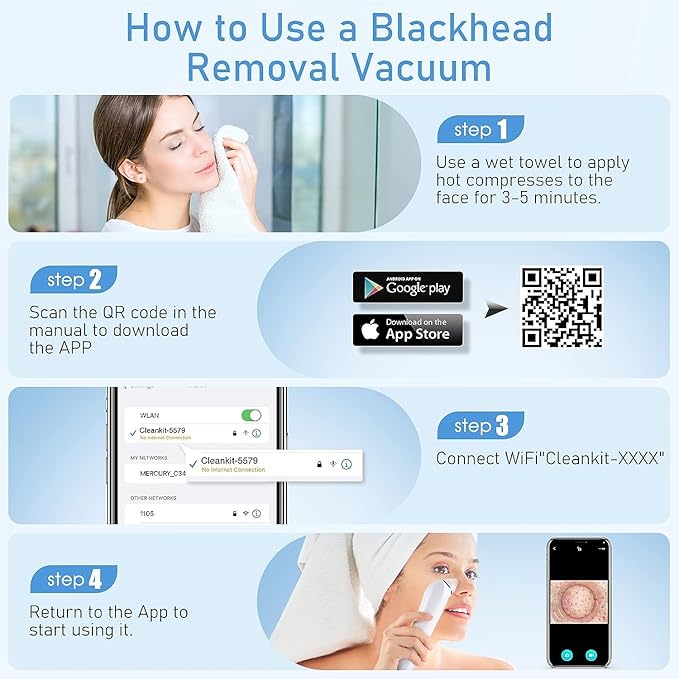 Blackhead Remover Vacuum, USB Interface Type Pore Vacuum, Black Head Extractions Tool with Camerafor, Men and Women Pore Cleaner, 3 Adjustment Modes & 6 Suction Heads(Light Pink)