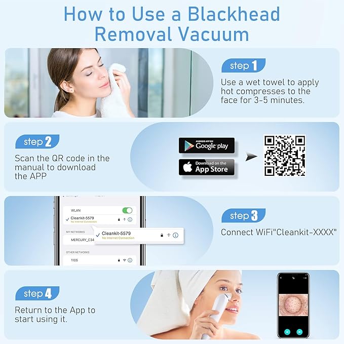 Facial Pore Blackhead Remover Vacuum, 1080P Camera Blackhead Remover, 20x Zoom, 8 LEDs & 3 Suction Modes, 800mAh Battery & USB - 6 Heads Pore Cleaner Kit for Women&Men(Green)