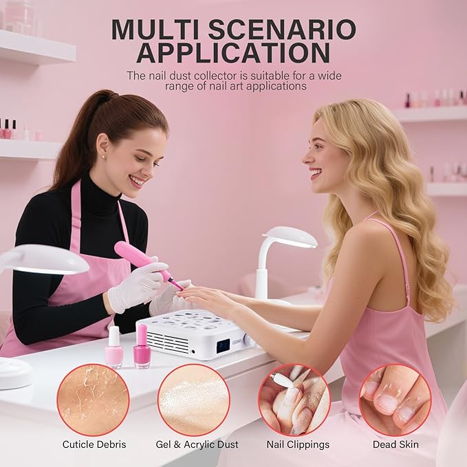Aillsa Nail Dust Collector: Professional Powerful Suction Dust Collector Nail Tech Adjustable Speed with LED Display & Brush & Filter Paper Dust Collector for Manicure Salon & Home Use(White)