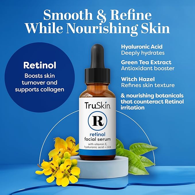 TruSkin Retinol Serum for Face – Gentle Anti-Aging Serum with Retinol, Hyaluronic Acid, and Vitamin E for a More Youthful Feel – Skin Care Made to Improve Look of Fine Lines, Wrinkles, 2 fl oz