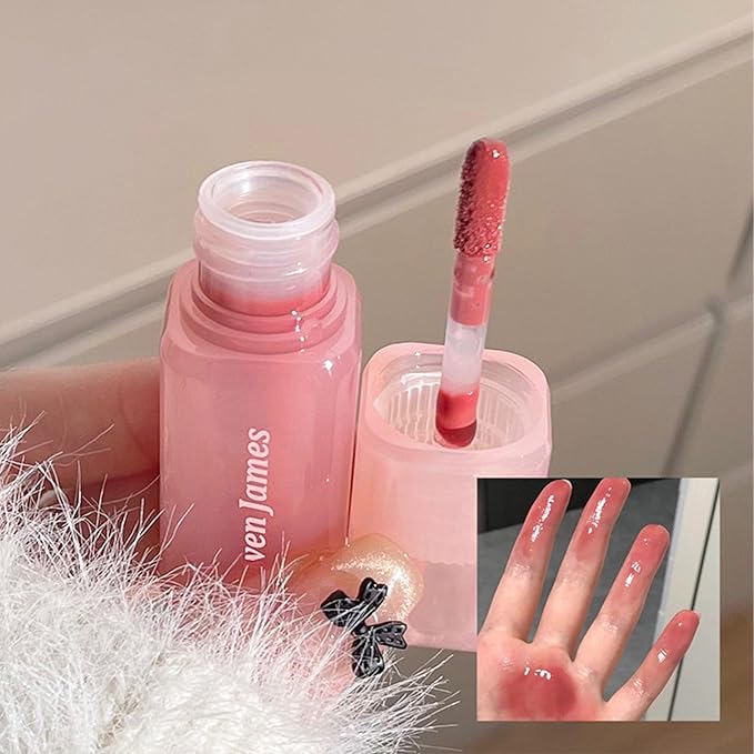 Dulele 4PCS Jelly Lip Gloss Hydrating Lip Glaze, Glossy Plumping Lipgloss Waterproof Non-Stick Cup Tinted Lip Balm, Mirror Finish Liquid Lipstick for Women and Girls