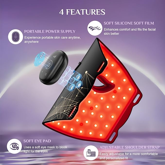 FOLOKE Red Light Therapy Mask for Face, Glow Wireless LED Face Mask Light Therapy with Near-Infrared Red Light (NIR), Body Beauty Machine for Care at Home