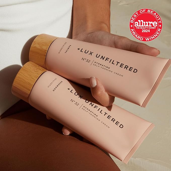 + Lux Unfiltered N°32 Gradual Self Tanner, Hydrating Self Tanning Lotion with Shea Butter & Squalane - Non-Sticky, No Transfer, Natural-Looking Tan - Vegan & Cruelty-Free Sunless Tanner - Rosewood