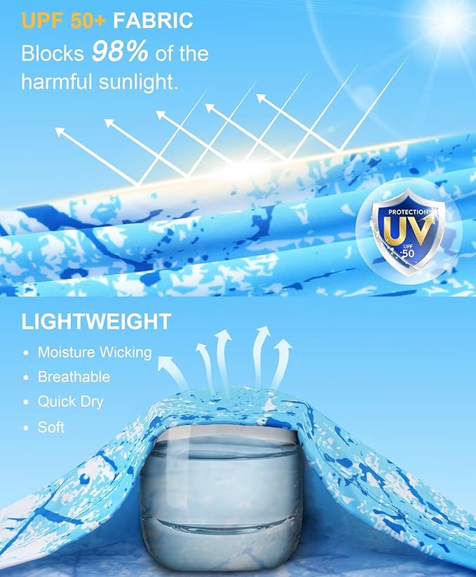 Men's Swim UPF 50+ Sun Protection Shirt Long Sleeve SPF Fishing Outdoor UV Hiking Lightweight Shirts