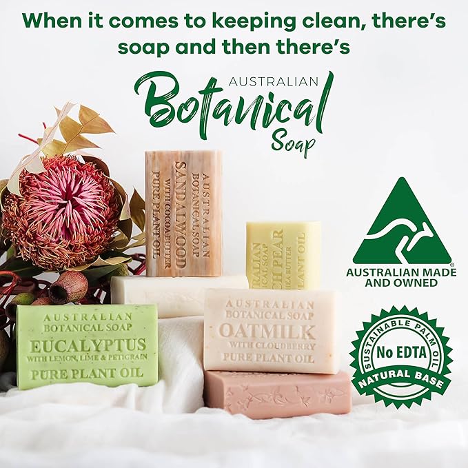 Australian Botanical Soap, 6.6 OZ, Manuka Honey and Jojoba Oil, Triple Milled Bars made with a Natural Soap Base and Enriched with Organic Shea Butter, Pack of 8