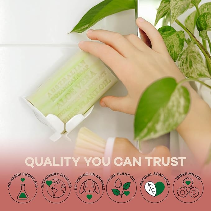 Australian Botanical Soap, 6.6 OZ, Aloe Vera and Green Tea Extract, Triple Milled Bars made with a Natural Soap Base and Enriched with Organic Shea Butter, Pack of 8