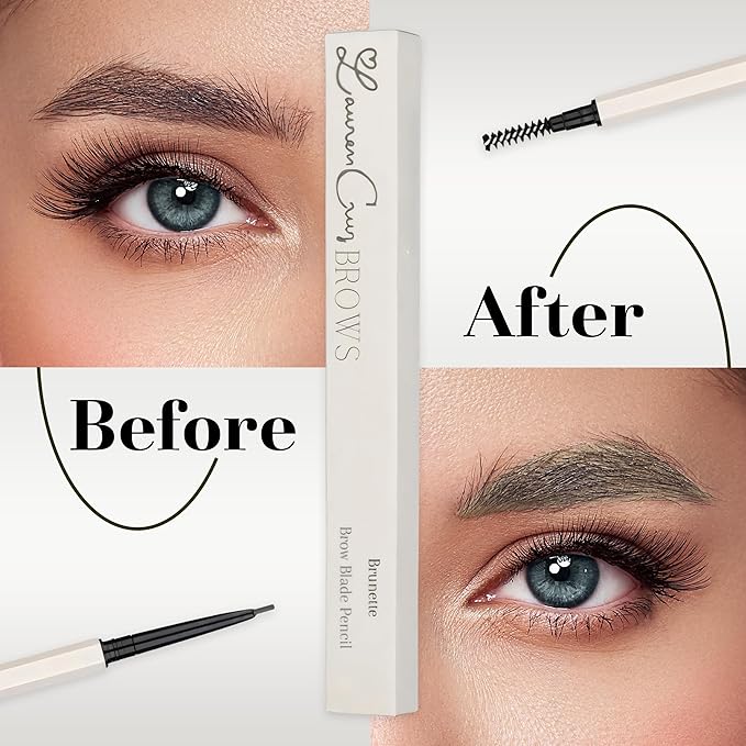 Eyebrow Pencil Make Up for Women - Long-lasting and Waterproof Eyebrow Pencil by Lauren Cruz - Dual-Ended Eyebrow Pen with Micro-tip and Spoolie -Fuller Look Brow Pencil - Brunette