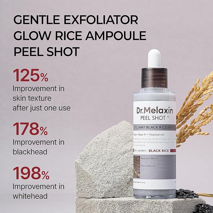 Peel Shot Glow Rice Peeling Ampoule, Soft Exfoliating Face and Body Scrub Dead Skin Cells Remover for All Skin Types korean skin care 80ml (BLACK RICE)