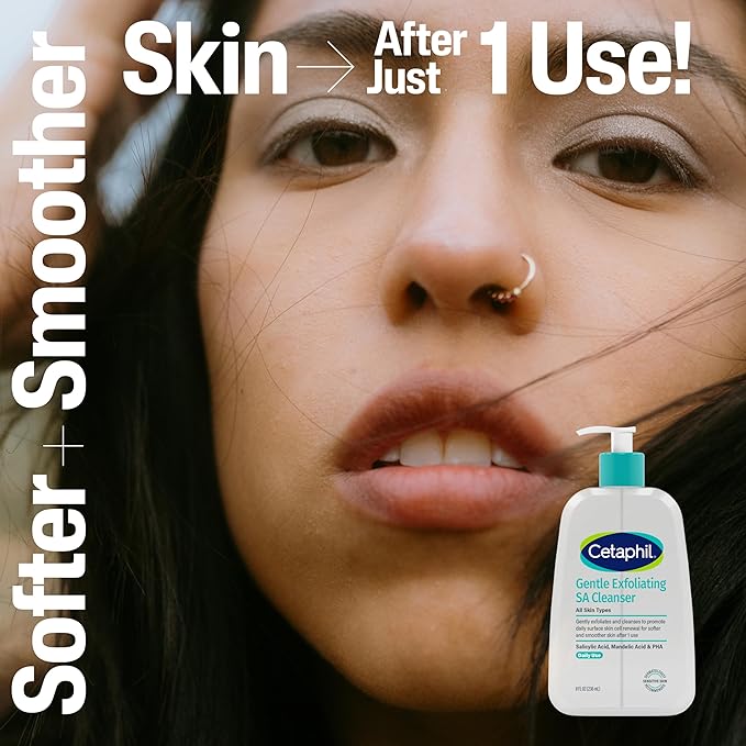 Cetaphil Gentle Exfoliating SA Cleanser, Foaming Gel Cleanser for All Skin Types, 16 Oz Pump Bottle, Salicylic Acid, Mandelic Acid & Gluconolactone, Gently Exfoliates, Dermatologist Recommended Brand