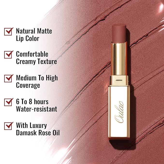 Oulac Pink Nude Matte Lipsticks for Women, Silky Velvet Matte Lipstick, Soft Smooth Texture, High Impact Lip Color, Not Dry Lightweight Formula Infused with Vitamin E, Vegan&Cruelty Free RM06
