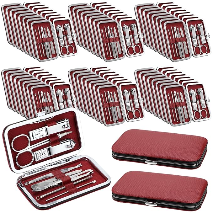 Geosar 50 Set Travel Manicure Kit Nail Clippers Pedicure Professional Nail Care Tools Stainless Steel Grooming Nail Set with Portable Travel Case Gifts for Family(Red)