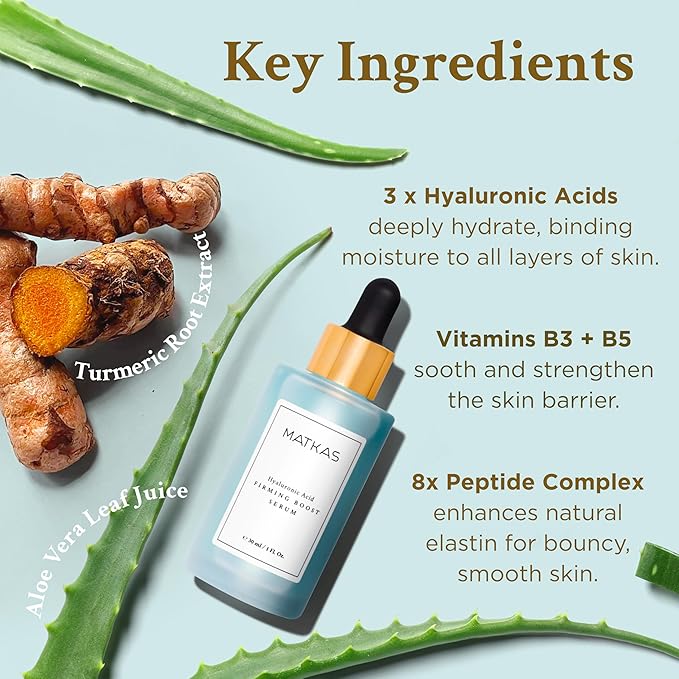 MATKAS Korean Firming Boost Hyaluronic Acid Serum 1 Fl. Oz. - Niacinamide and Hyaluronic Acid Serum for Face Korean Skin Care for Anti Aging, Hydrating Face Moisturizer for Dry Sensitive Skin