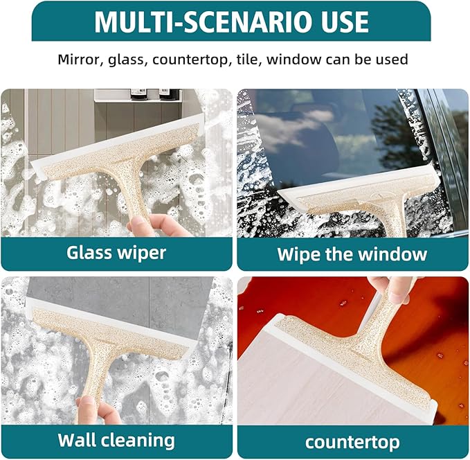 Shower Squeegee for Glass Doors, Bathroom Squeegee for Shower, Window Squeegee, Home Bathroom Silicone Cleaner Tool, Suitable for Bathroom, Kitchen, Tile, Mirror, Car Glass, by LTLUTU, 8in Golden