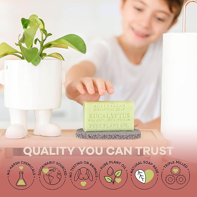 Australian Botanical Soap, 6.6 OZ, Eucalyptus, Lemon, Lime, and Petitgrain, Triple Milled Bars made with a Natural Soap Base and Enriched with Organic Shea Butter, Pack of 8