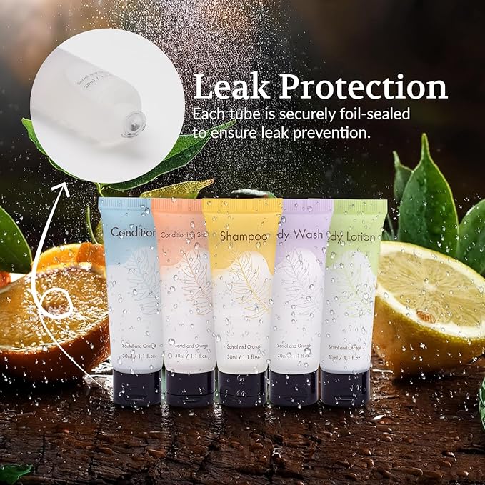 100 Pack Bulk Shampoo and Conditioner 2 in 1 Travel Size Toiletries 1 Oz Each Individually Wrapped Hotel Supplies and Toiletries for Guest