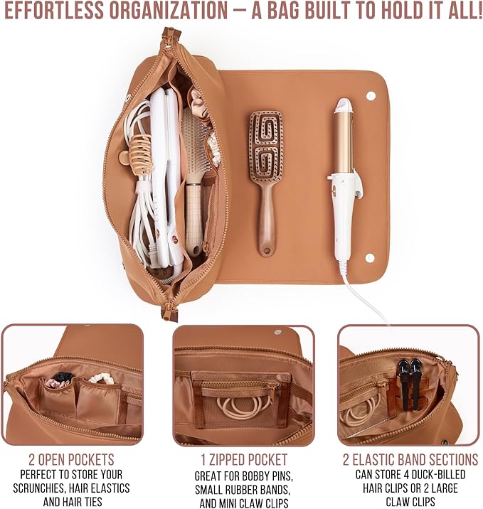 Hair Tools Travel Bag and Heat Resistant Mat for Flat Irons, Straighteners, Curling Iron, and Haircare Accessories, 2-in-1 design, with Interior Pockets, Portable Organizer