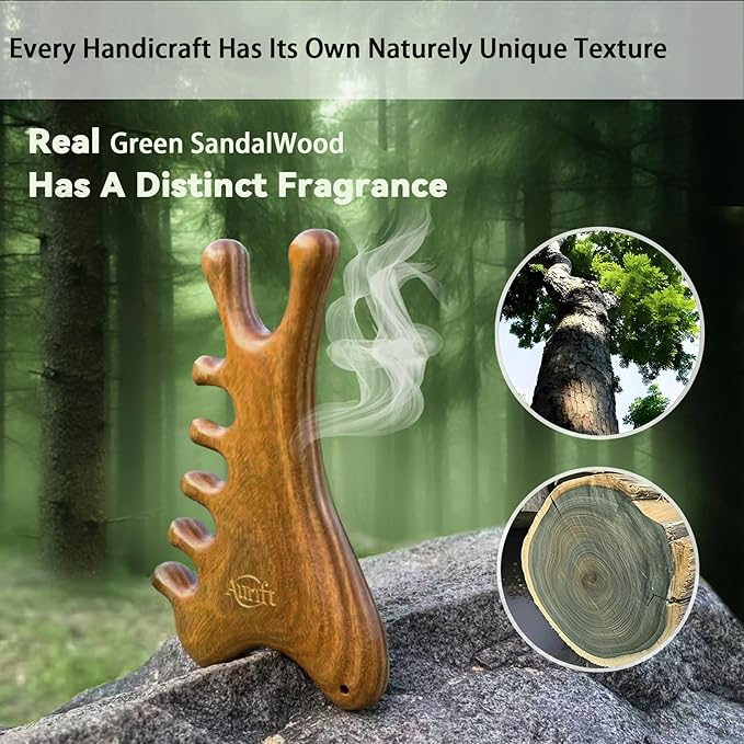 Gua Sha Tool for Face & Body โ 4 in 1 Natural Green Sandalwood,Lymphatic Drainage,Jaw Lifting & Nose Sculpting, Head Massage Comb for Stress Relief,Home Office Self Care,Gifts for Mom Girl Friend
