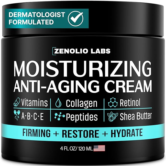 Mens Face Moisturizer Cream - Anti Aging & Wrinkle Face Cream - Mens Facial Moisturizer - Retinol, Collagen, Peptides, Shea Butter, Vitamins E & A - Facial Skin Care Eye Lotion - Day & Night – 4 oz