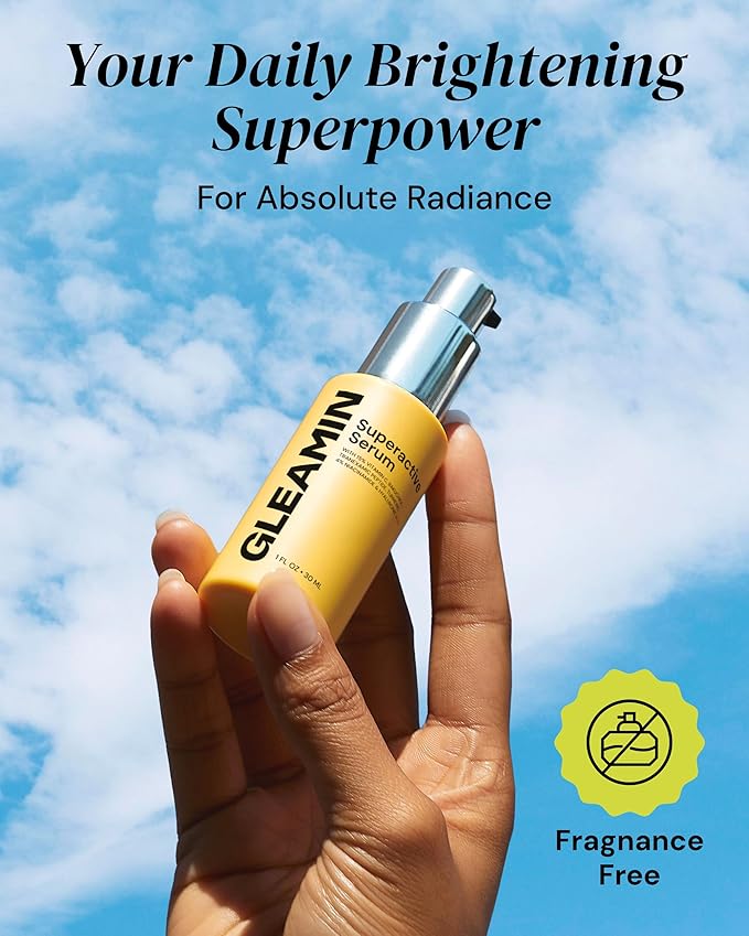 Gleamin Superactive Vitamin C Serum for Face with 15% Vitamin C, Niacinamide, Bakuchiol & Hyaluronic Acid – Skin Brightening Facial Serum for Women & Men – Dark Spot Remover & Radiant Glow – 1 fl oz