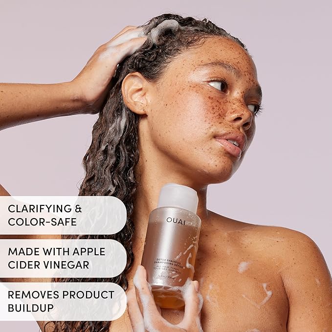 OUAI Detox Shampoo Travel Size - Clarifying Shampoo for Build Up, Dirt, Oil, Product and Hard Water - Apple Cider Vinegar & Keratin for Clean, Refreshed Hair - Sulfate-Free Hair Care (3 oz)