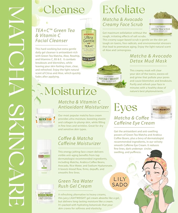 LILY SADO TEA+C Green Tea Water Rush Gel Moisturizer - Lightweight Vitamin C Anti-Wrinkle Moisturizing Lotion - Hydrates & Softens for Luscious, Radiant Skin. Perfect for Spring and Summer.