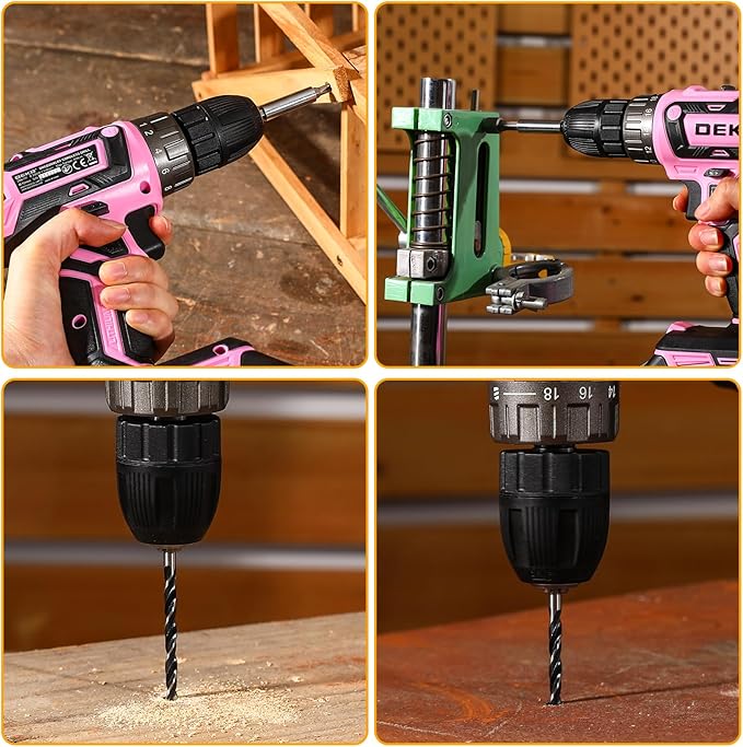 Power Drill Cordless: DEKO PRO Pink Cordless Drill 20V Electric Power Drill Set Tool for Women Drills with Battery and Charger 20 Volt Drills Driver Kit