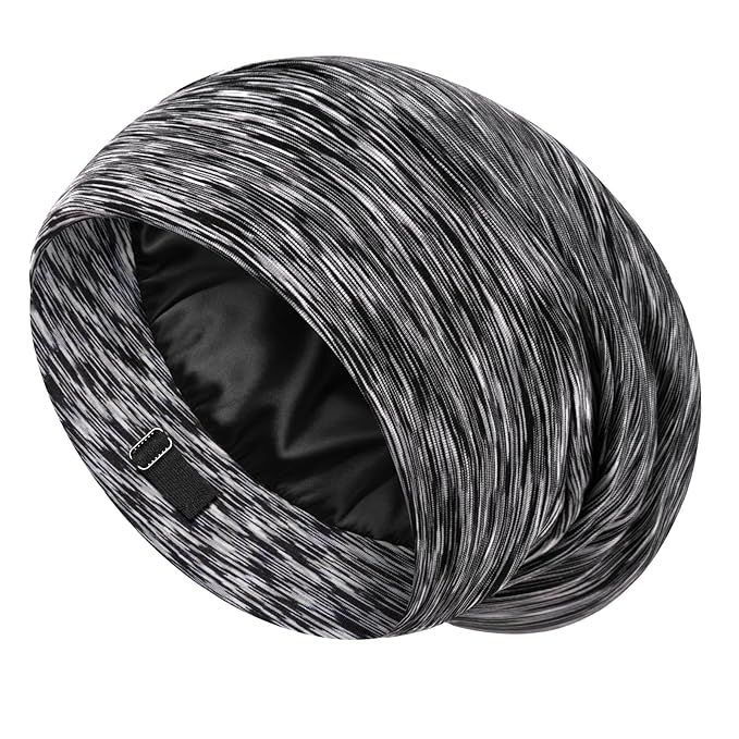 LULUSILK Mulberry Silk Lined Sleep Cap, No More Frizzy Tangled Hair, Stay On Silk Hair Wrap for Sleeping with Adjustable Strap, Silk Bonnet for Women and Men, Assorted Color Dark Grey, Pack of 1